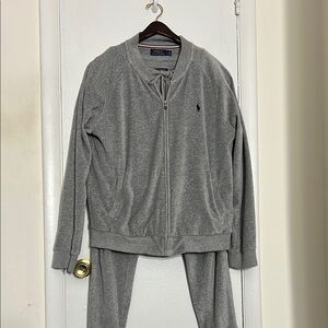 Polo by Ralph Lauren Gray Velour Zip Sweatshirt Set